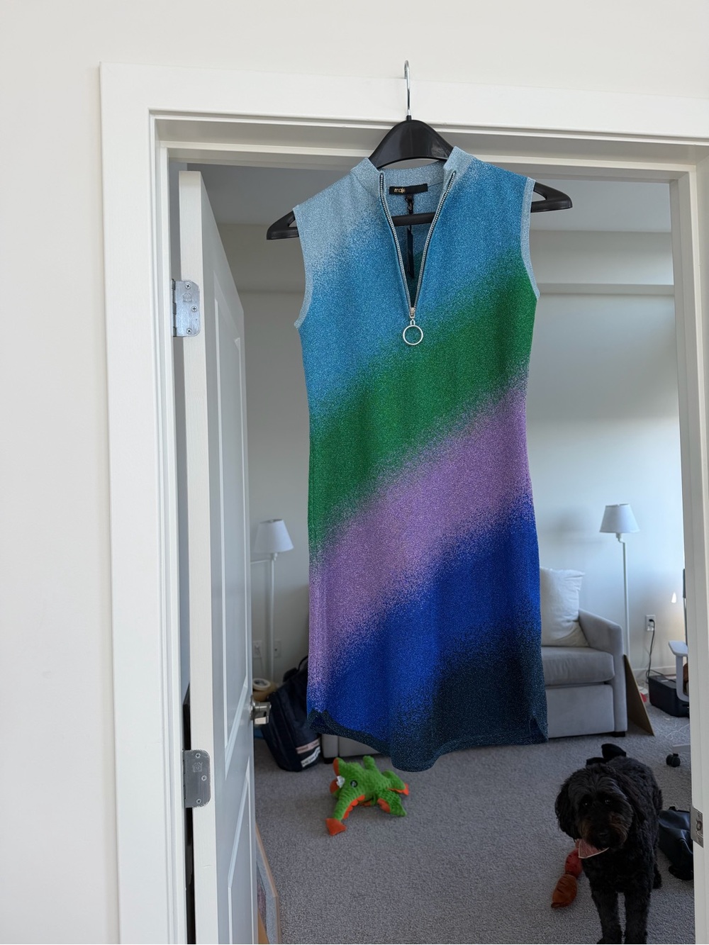 Rare Maje Sleeveless Gradient Zip Dress in Blue, Green & Purple